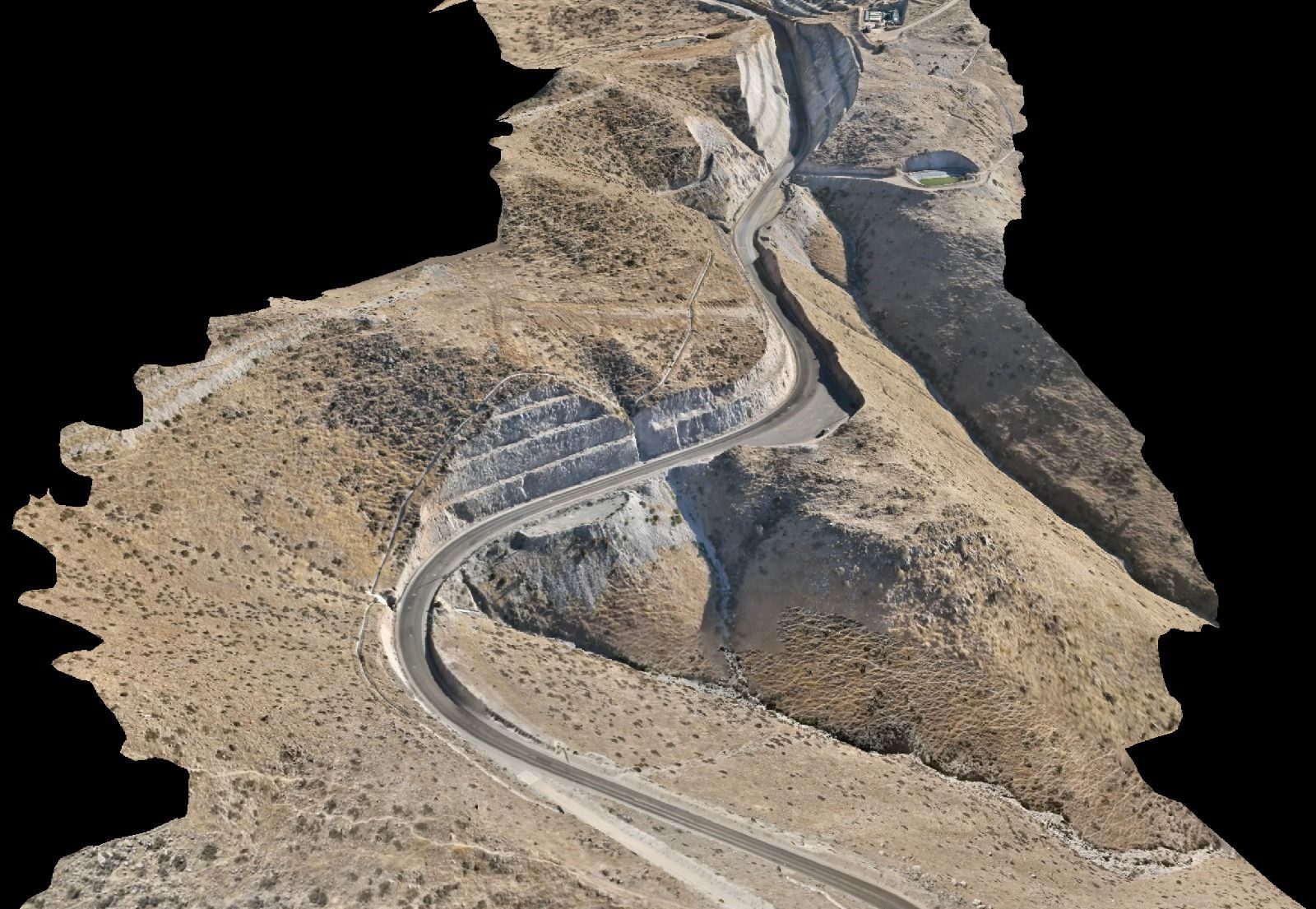 Modelo 3D fotogramétrico de carretera con taludes en banquetas